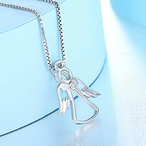 FJ Guardian Angel Pendant Necklace 925 Sterling Silver with Cubic Zirconia Angel Jewellery Gifts for Women Girls