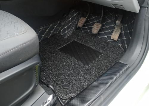 Image of NCEHEAL 7D Compatible with Honda BRV Custom Fitted Faux Leather 7D Antiskid Car Floor Mats - Black with Beige Thread