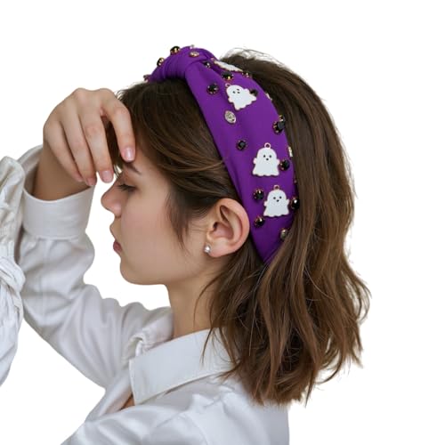 YOJIATOP Halloween Headband Ghost Halloween Headbands Purple Hairband Crystal Hair Hoop Hair Accessories 1Pcs