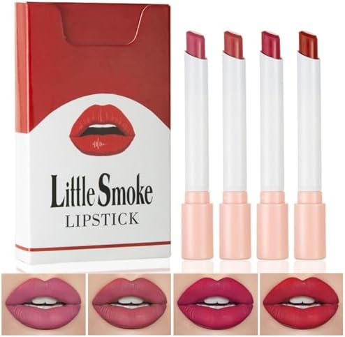 Qawnfy 4 Colors Matte Lipstick Mini Tube Velvet Lipstick Lip Tint Stain Set, 24-Hour Long Lasting Waterproof High Pigmented Lip Gloss (B#)