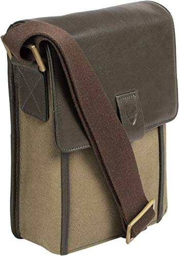 Hidesign Aiden Genuine Leather and Canvas Mini Crossbody Men/Women Messenger Bag/Travel Bag / 10.5" iPad Bag (Green) 10 Hidesign Aiden Genuine Leather and Canvas Mini Crossbody Men/Women Messenger Bag/Travel Bag / 10.5" iPad Bag (Green) - Image 4