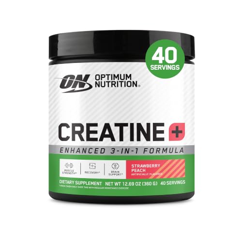 Image of Optimum Nutrition Creatine Monohydrate Plus Powder, Strawberry Peach Flavored Creatine Performance Blend, with Electrolytes for Hydration, Added Vitamins, 40 Servings, 360 Grams (Packaging May Vary) | Monohydrate Creatine Performance Blend, with Electrolytes for Hydration, Added Vitamins, Supports Energy and Muscle Recovery