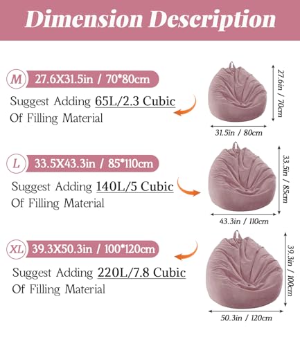 Miniatura 3 de Highdi Puff Salon Adulto 85 X 110 Cm Sin Relleno, Grande Puff Gamer - Material De Pana, Duradero Y Cómodo, Rosa Bean Bag Chair Para Salón, Dormitorio Y Sala De Juegos