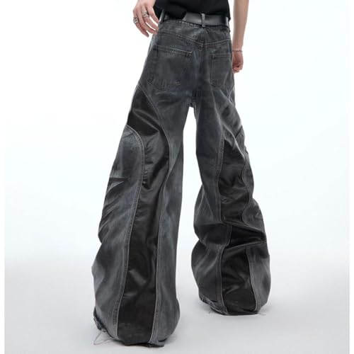Mens Jeans Wide Leg Baggy Loose Fit Patchwork Trendy Y2K Grunge Going Out Denim Pants3