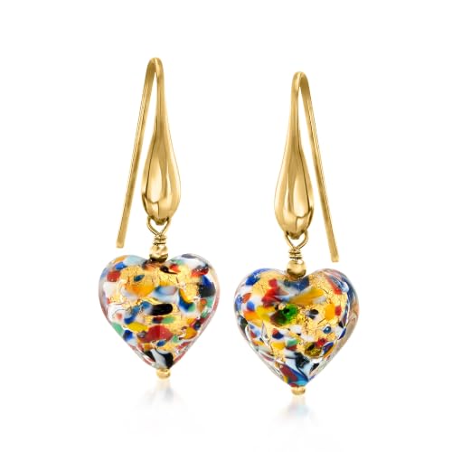 Image of Ross-Simons Italian Murano Glass Heart Drop Earrings in 18kt Gold Over Sterling