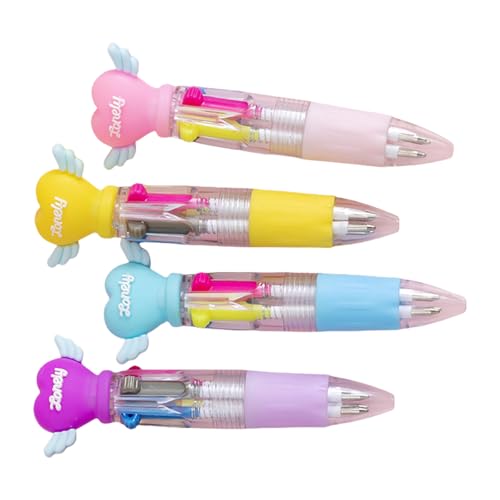 4 個漫画多色ペン 4 カラーイン 1 筆記ペン格納式色ボールペンカラーコーディングメモをとるためのカラフルな格納式