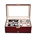 H.yina Caja de Reloj para Hombre Organizador de exhibición de Reloj 2 Capas Caja de Almacenamiento de Gemelos de joyería con cajón 6 Cojines extraíbles y Tapa de Vidrio, Rojo
