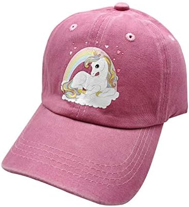Waldeal Girls' Adjustable Cute Unicorn Rainbow Hair Hat Toddler Washed Baseball Cap Pink