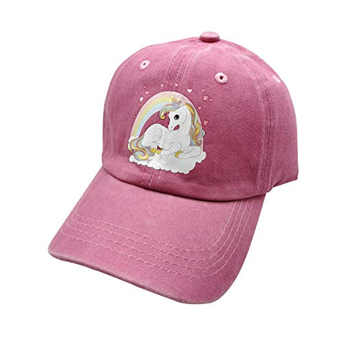 Waldeal Girls' Adjustable Cute Unicorn Rainbow Hair Hat Toddler Washed Baseball Cap Pink #TOP4