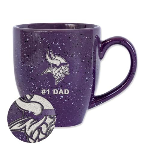 Rico Industries NFL Football Minnesota Vikings #1Dad 16 oz Team Color Laser Engraved Speckled Ceramic Coffee Mug