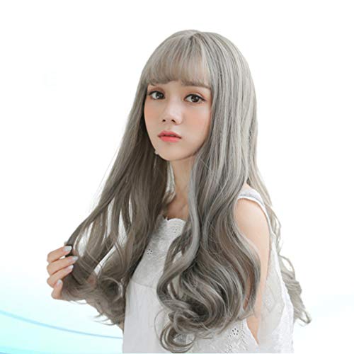 Perucas femininas de cabelo humano com franja, encaracolado, longo, ondulado, encaracolado, perucas