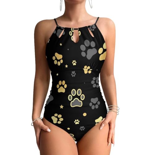 Maillot de bain une pièce femme patte de chien or monokini galbant