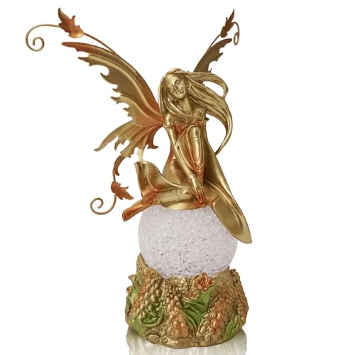 Image of FOLKOR LIFE Resin Fairy Statue with Light for Home Decor, Hand-Painted Graceful Fairy Sculpture Flower Fairy Figurine for Living Room, Bedroom, Office Decor, Thoughtful Gift for Women, Girls