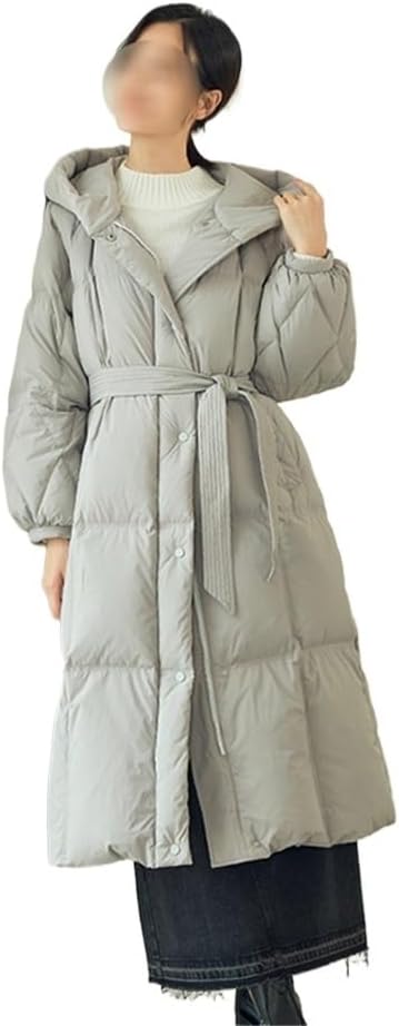 Women's Long Down Jacket Winter Loose White Duck Knee Length Warm and Thick Gray Coat(Large)