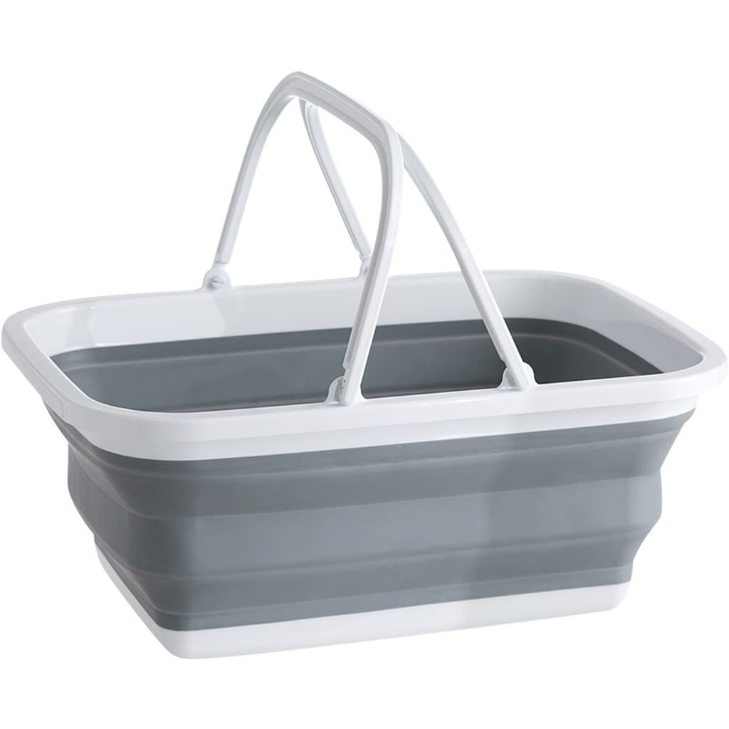 DUNAKE Putzeimer Eckig 9 L Faltbarer Eimer Strand, Faltbares Waschbecken, Tragbare Faltbare Wanne Mit Stabilem Griff Zum Geschirrspülen, Reisen, Camping, Wandern, Zuhause (Color : /Gray)