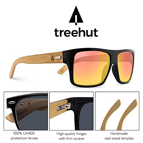 TREEHUT Wooden Bamboo Sunglasses Temples Classic Aviator Retro Square Wood Sunglasses3