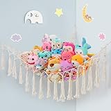 HONGTEYA Stuffed Animal Net or Hammock 55inch Toys Corner, Boho Decor Macrame Mesh Hammock Hanging Net for Bedroom, Nursery, Kids Room