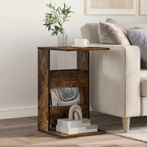 Kaloriko Mesa auxiliar de madera de roble ahumada, 40 x 35 x 60,5 cm, rectangular, moderna, para salón, dormitorio, oficina, ahorra espacio, funcional como mesa de almacenamiento