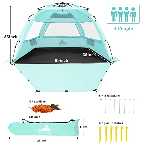 Nxone Xl Pop Up Beach Tent, Deluxe Sun Shade Shelter For 4 Person, Upf 50+ Protection, Windproof Beach Shade, Extendable Floor With 3 Ventilating Windows Plus Carrying Bag, Stakes And Guy Lines #TOP6