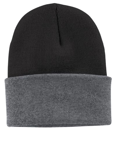 Port & Company Men's Knit Cap OSFA Black/Athletic Oxford