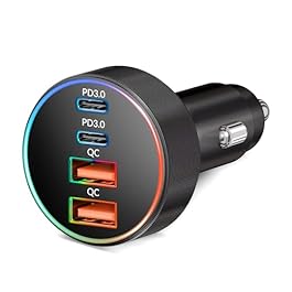 Car Charger USB C, 4-Port...