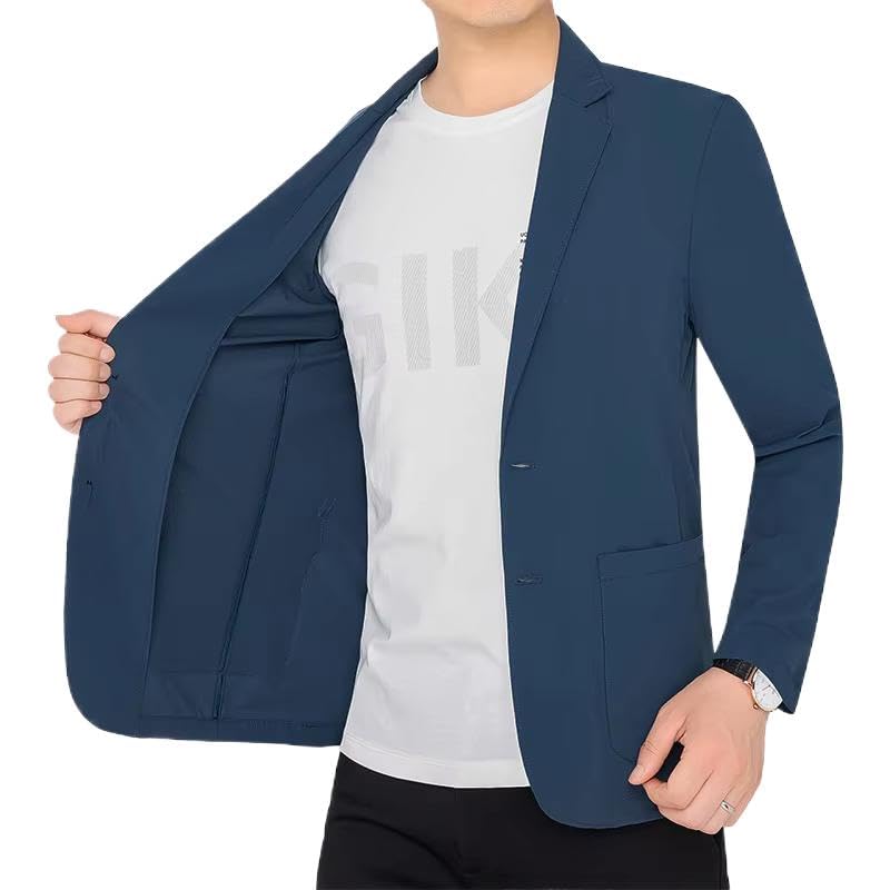 Men's Summer Gray Lightweight Wrinkle-Resistant Quick-Dry Suit Jacket Blazer for Men-Blue01