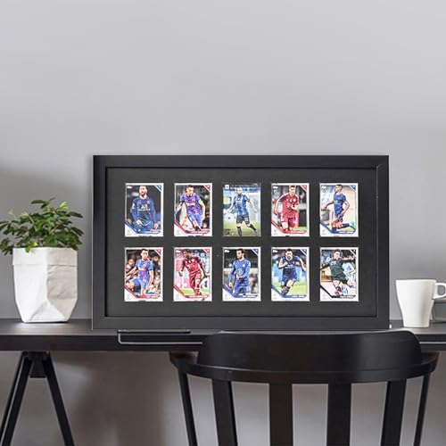 Memorabilia Display Cases,Graded Sports Card Display Case - 10 Baseball Card Display Case - Trading Card Frame Wall Display with UV Protection for Football Basketball Hockey Cards,Black