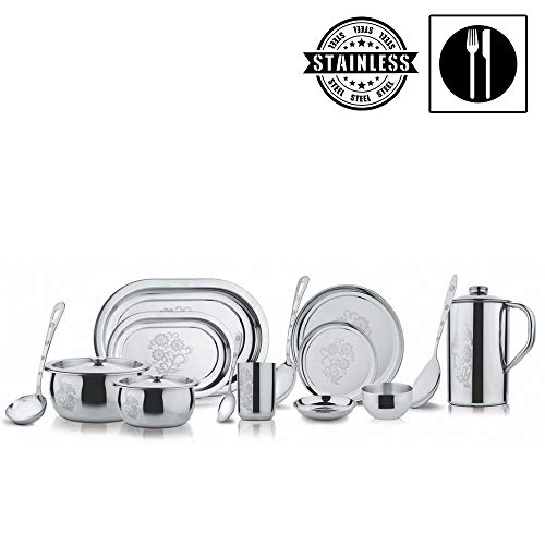 Image of Stainless Steel Ruby Dinner Set | Set of 51 Pieces | Silver