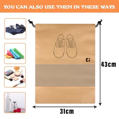 Image of Kuber Industries Pack of 24 Shoe Bags | Shoe Bags for Travel | Non-Woven Shoe Storage Bags | Storage Organizers Set | Shoe Cover with Transparent Window | Shoe Dori Cover | Beige