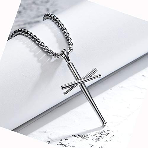 Baseball Cross Pendant Necklace.Baseball Bats Athletes Stainless Steel Crucifix Pendant Chain Necklaces 22" Rope Chain for Teen Boys Men Women Girls4