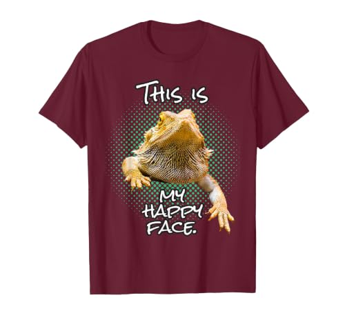 This is My Happy Face Bearded Dragon Funny Reptile T-Shirt, Men, Burgundy, XX-Large
