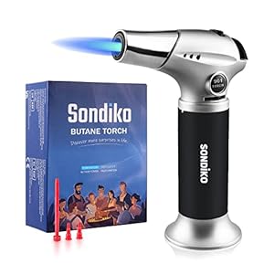 Sondiko Butane Torch Lighter S901, Refillable Soldering Torch with Safety Lock and Adjustable Flame for DIY, Creme Brulee, BBQ and Baking, Butane Gas Not Included