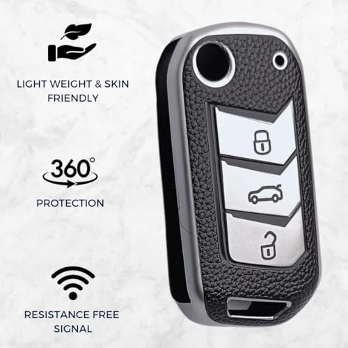 Image of KEYCEPT Mahindra TPU Leather Key Cover Compatible for Marazzo | Thar | Scorpio | TUV | Bolero | XUV 700 3 Button Flip Key Cover (Keychain 1, Silver)