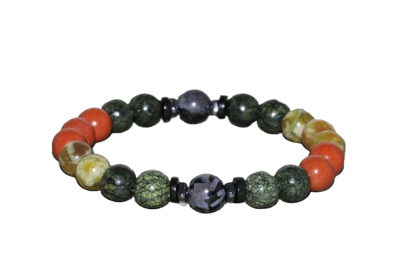 Bracelet en pierre de jaspe rouge et serpentine lisse, un bijou d'énergie pour homme et femme