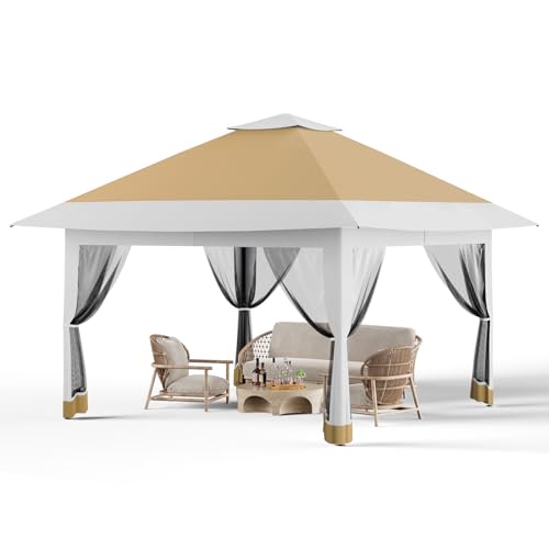 Pop Up Gazebo 12x12 ft Canopy Tent with Mosquito Netting, Outdoor Patio Gazebo with 3 Adjustable Heights, Tent Shelter Quick Setup Backyard Tent for P