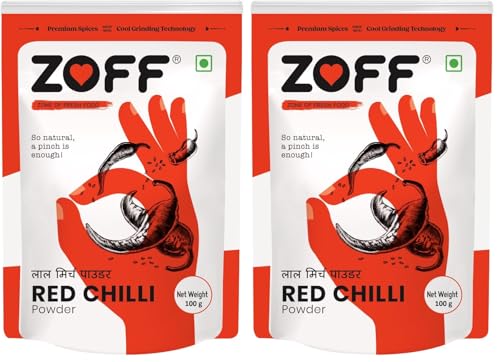 Image of Zoff Red Chilli Powder with Natural Oils | Premium-Quality, Pure & Unadulterated Lal mirch powder - Sourced from Hand-Picked Red Chillies | Freshness & Aroma Preserved | Mirchi Powder 100gms