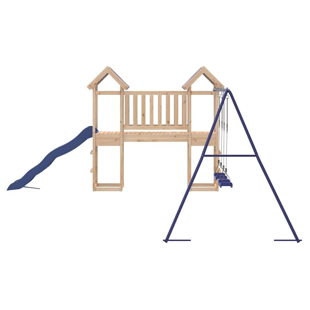 Spielturm Massivholz Kiefer Kinderspielhaus mit Wellenrutsche Doppelschaukel und Sandkasten Gartenspielgerät für Kinder 3-8 Jahre Outdoor Holzspielplatz mit Wolkendach und Klettergerüst