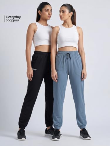 Image of Fflirtygo Cotton Solid Joggers /Track Pant /Solid Pajama /Leggings �100% Export Quality Soft Cotton Night Wear /Pocket Pyjama for Women Combo Pack of 2Pcs, Blue and Grey