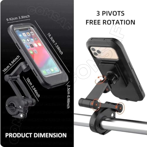 Image of Waterproof Bike Mobile Holder with Aluminum Alloy Base, 360 Rotatable Motorcycle Phone Mount Stand for Handlebar, Rainproof, Anti-Glare Touch-Screen Case for Bicycles, Scooters & Electric Bikes