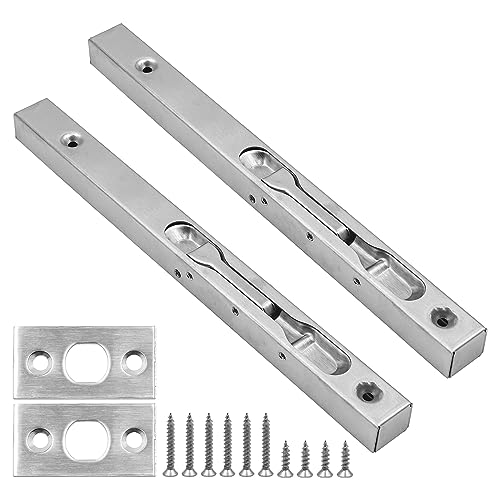 Set of 2 ZONADAH Concealed Door Bolt Security Lever Action Flush Bolt Latch Slide Locks, Stainless Steel Brushed Slide Latch