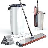 Upgraded Mop & Bucket Set with Wringer, 40cm Aluminium Mop, 43cm Bucket, 6 Washable Microfiber Pads, Cleaning Brush, Wet/Dry Floor Cleaning System(Blue)
