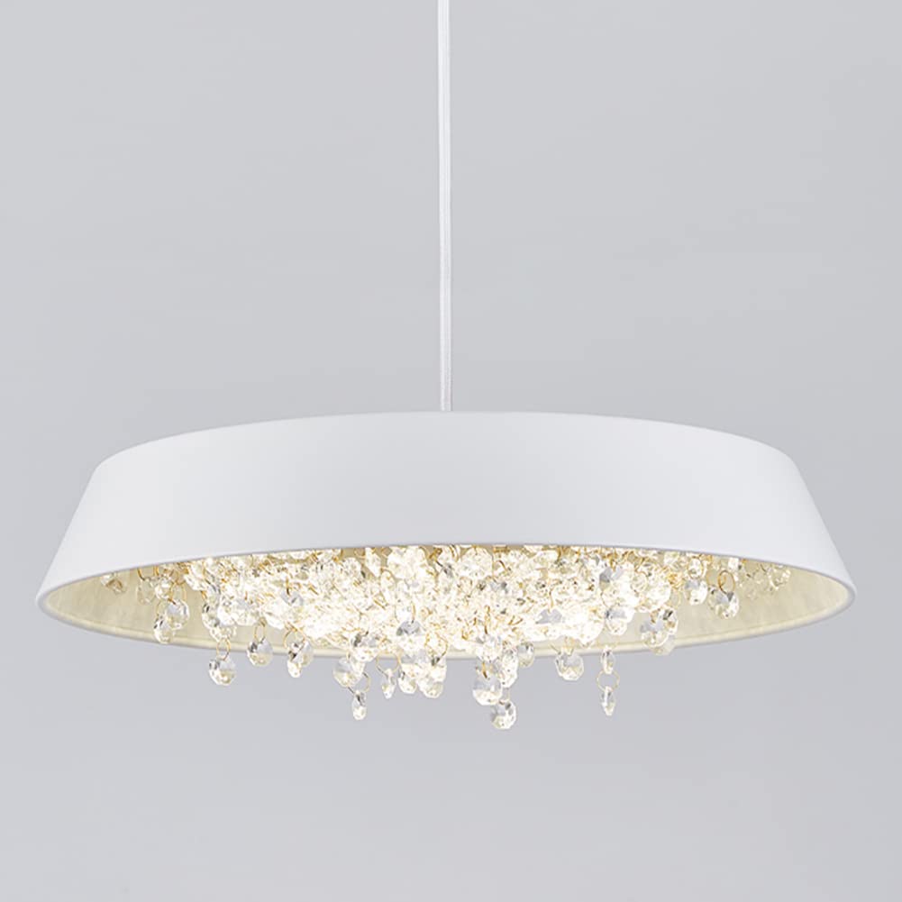 Lustre industriel en cristal de prestige et suspension en fer forgé blanc