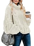 Dokotoo Womens High Neck Sweaters Long Sleeve Winter Outifits Solid Fashion Casual Loose Oversized Chunky Cable Knit Pullover Sweaters Jumper Tops White Medium