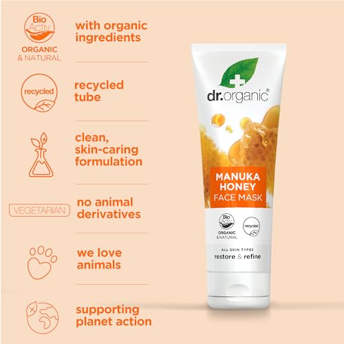 Dr Organic Manuka Honey Face Mask, Nourising, Dry Skin, Mens, Womens, Natural, Vegetarian, Cruelty-Free, Paraben & SLS-Free, Recycled & Recyclable, Organic, 125ml, Packaging May Vary - Image 5