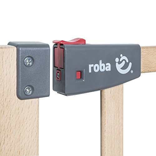 roba Türschutzgitter Safety Up - Verstellbreite 70 - 118,5 cm - Schutzgitter aus Holz mit Ampelfunktion für Tür / Treppe - Türschutzgitter für Kinder & Haustiere - Massivholz Buche