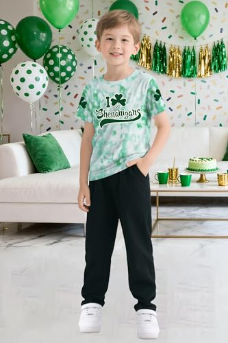 Image of TMSD Unisex Kids St.Patrick's Day T-Shirt Short Sleeve Crew Neck Clover Shamrock Tee 4-14 Years