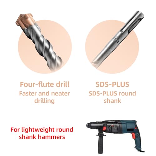 SDS Plus Hammerbohrer mit 4 Hartmetall Betonbohrer Schneiden Fliesenbohrer Metallbohrer Steinbohrer Betonbohrer Schlagbohrmaschine Bohren 25mm x 200mm für Beton, Ziegelmauer Geschenke für Männer