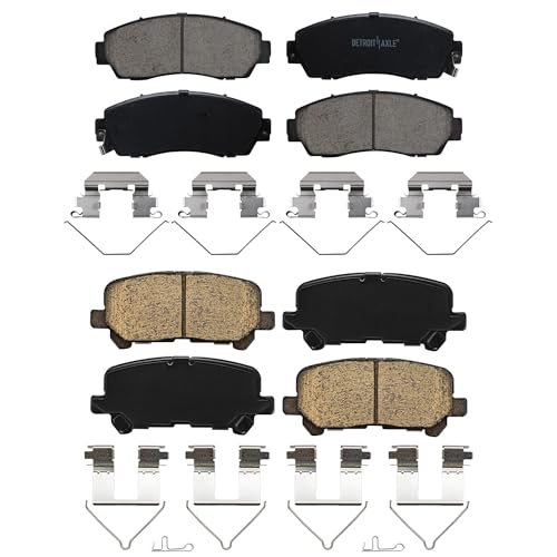 Image of Detroit Axle - Front Rear Brake Pads for 2019 2020 2021 2022 2023 2024 2025 Honda Passport Dual Ceramic Brake Pads with Hardware Replacement - 4pc Set