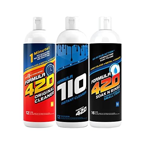Formula 420 Bundle Pack : 1 Bottle Glass Metal Ceramic Pipe Original Cleaner 12 oz, 1 Bottle Soak-N-Rinse 16 oz & 1 Bottle Formula 710 Instant Cleaner 12oz (3 Bottles Total) Cover