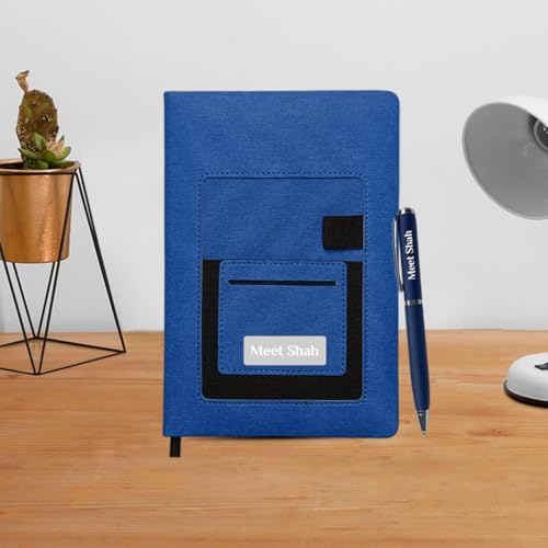 Image of Giftana Personalized Diary with Pen Gift Set for Men and Women, 2 in 1 Customized Jute Pocket Diaries Gift Set for Doctor, Husband, Father, Personalised Employee Welcome Kit (Blue)